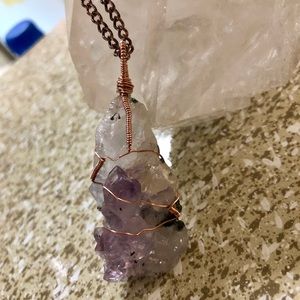 Large Cluster Amethyst W/Malachite Occlusions!